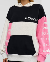 Woman wearing Deconstructed Fleece Hoodie - Caviar-Candy Pink-Grey Marl | Model:Leilani | Size:XS | Thumbnail Index: 14