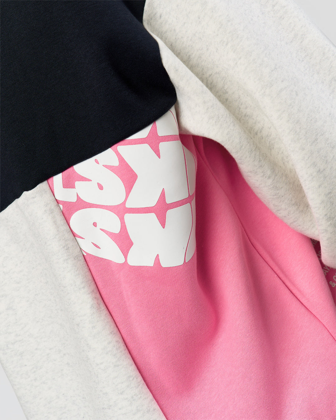 Woman wearing Deconstructed Fleece Hoodie - Caviar-Candy Pink-Grey Marl | Model:Leilani | Size:XS - view 16