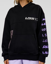 Woman wearing Deconstructed Fleece Hoodie - Caviar-Marshmallow-Pale Lilac | Model:Leilani | Size:XS | Thumbnail Index: 8
