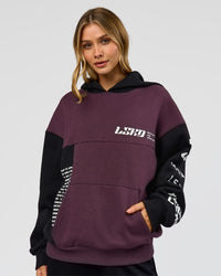 Woman wearing Deconstructed Fleece Hoodie - Caviar-Midnight Plum | Model:Leilani | Size:XS | Thumbnail Index: 3