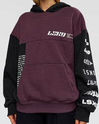 Woman wearing Deconstructed Fleece Hoodie - Caviar-Midnight Plum | Model:Leilani | Size:XS | Thumbnail Index: 8