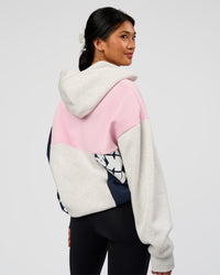 Woman wearing Deconstructed Fleece Hoodie - Grey Marl-Marshmallow-Navy | Model:Loren | Size:XS | Thumbnail Index: 8