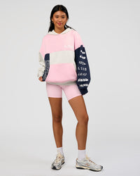 Woman wearing Deconstructed Fleece Hoodie - Grey Marl-Marshmallow-Navy | Model:Loren | Size:XS | Thumbnail Index: 7