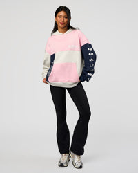 Woman wearing Deconstructed Fleece Hoodie - Grey Marl-Marshmallow-Navy | Model:Loren | Size:XS | Thumbnail Index: 10