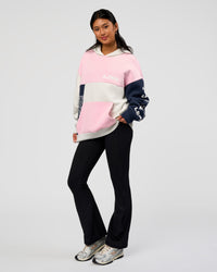 Woman wearing Deconstructed Fleece Hoodie - Grey Marl-Marshmallow-Navy | Model:Loren | Size:XS | Thumbnail Index: 4