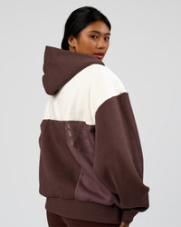 Woman wearing Deconstructed Fleece Hoodie - Off White-Cocoa Powder-Choc | Model:Loren | Size:XS | Thumbnail Index: 7
