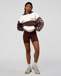 Woman wearing Deconstructed Fleece Hoodie - Off White-Cocoa Powder-Choc | Model:Loren | Size:XS | Thumbnail Index: 4
