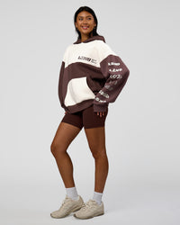 Woman wearing Deconstructed Fleece Hoodie - Off White-Cocoa Powder-Choc | Model:Loren | Size:XS | Thumbnail Index: 10