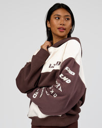 Woman wearing Deconstructed Fleece Hoodie - Off White-Cocoa Powder-Choc | Model:Loren | Size:XS | Thumbnail Index: 3