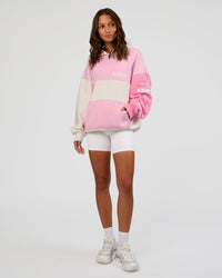 Woman wearing Deconstructed Fleece Hoodie - Off White-Marshmallow-Pink | Model:Dakota | Size:XS | Thumbnail Index: 11
