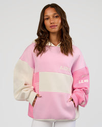 Woman wearing Deconstructed Fleece Hoodie - Off White-Marshmallow-Pink | Model:Dakota | Size:XS | Thumbnail Index: 3