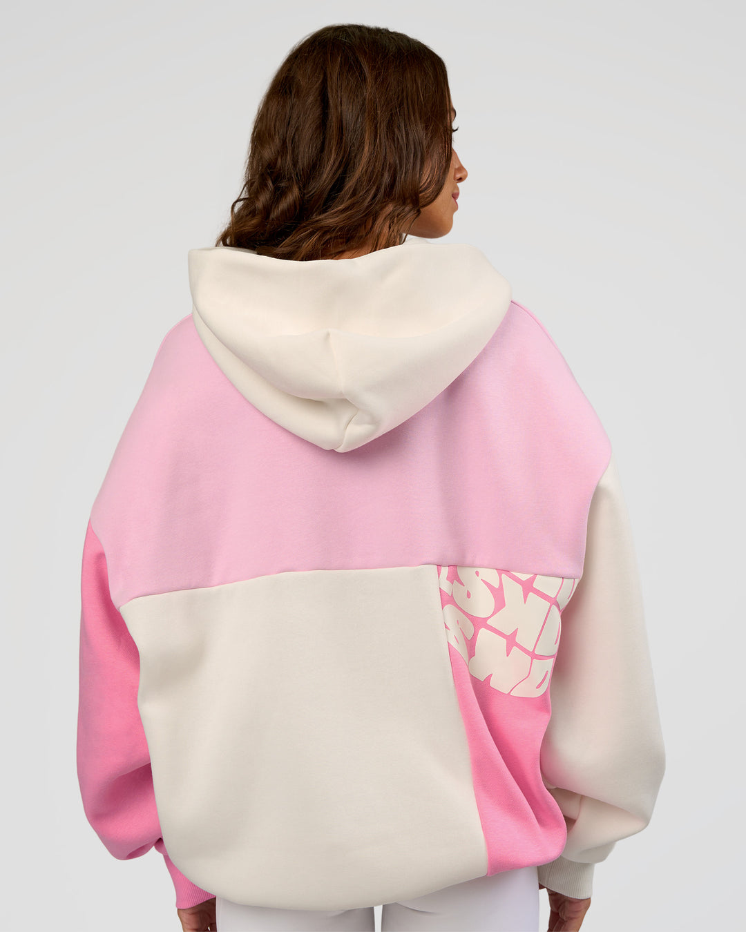 Woman wearing Deconstructed Fleece Hoodie - Off White-Marshmallow-Pink | Model:Dakota | Size:XS - view 7
