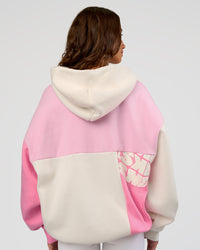 Woman wearing Deconstructed Fleece Hoodie - Off White-Marshmallow-Pink | Model:Dakota | Size:XS | Thumbnail Index: 6