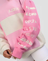 Woman wearing Deconstructed Fleece Hoodie - Off White-Marshmallow-Pink | Model:Dakota | Size:XS | Thumbnail Index: 4