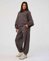 Woman wearing Distort Oversized Slouchy Fit Track Pant - Duskstone Washed | Model:Bianca | Size:XS | Thumbnail Index: 4