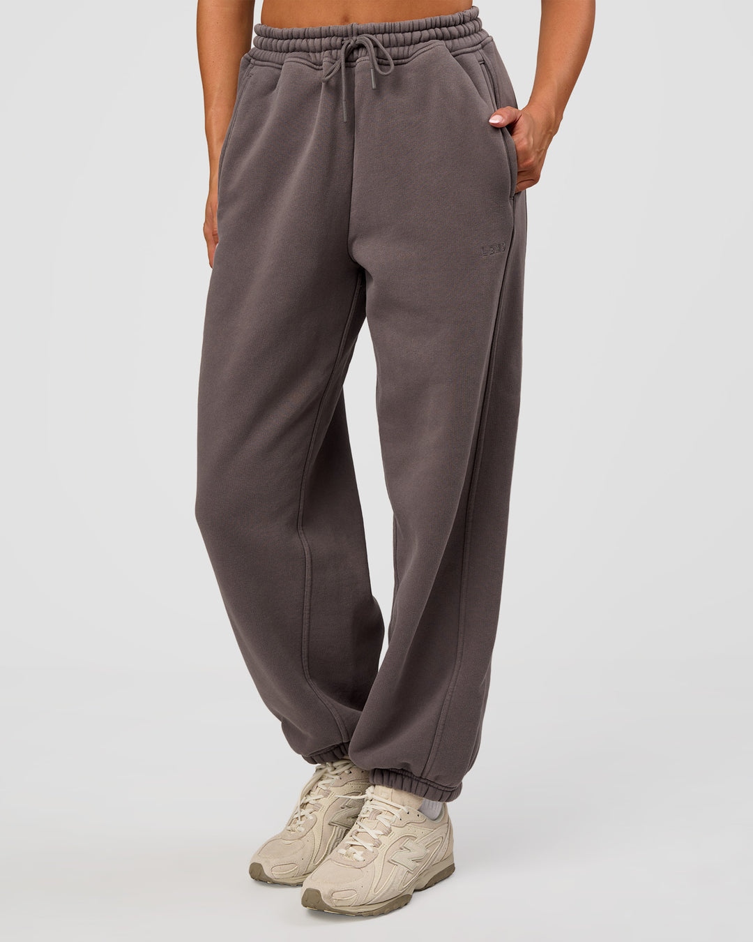 Woman wearing Distort Oversized Slouchy Fit Track Pant - Duskstone Washed | Model:Bianca | Size:XS - view 6