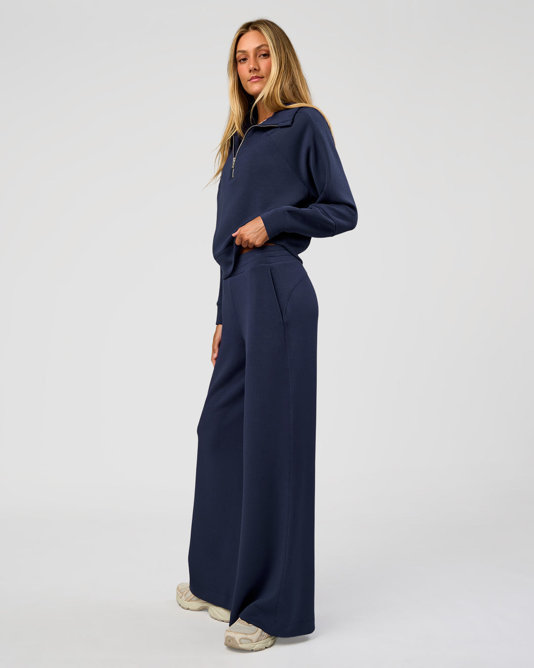 Woman wearing Elevate SoftTouch 1/2 Zip Sweater - Future Navy | Model:Georgia | Size:XS - view 2