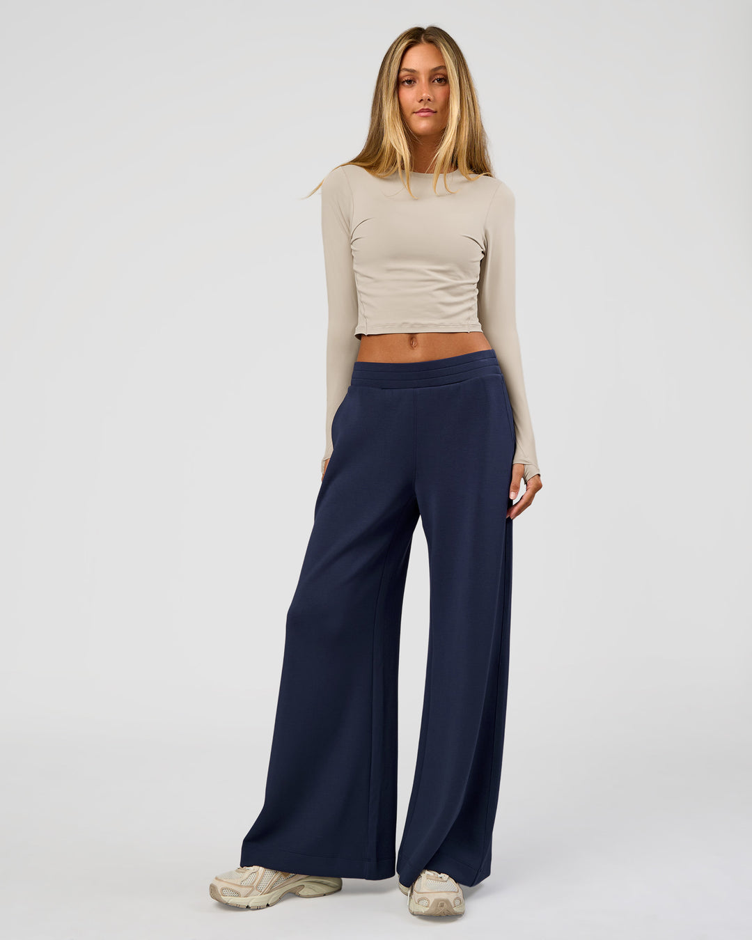Woman wearing Elevate SoftTouch Wide Leg Pant - Future Navy | Model:Georgia | Size:XS - view 6
