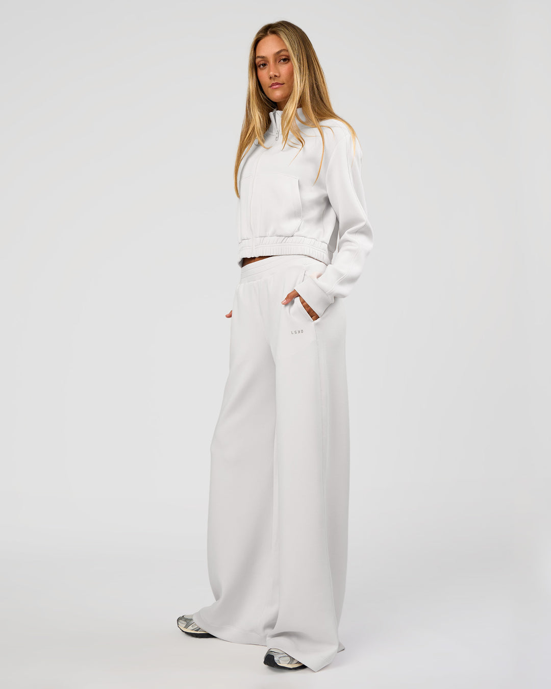 Woman wearing Elevate SoftTouch Wide Leg Pant Tall - Clay | Model:Georgia | Size:XS - view 7