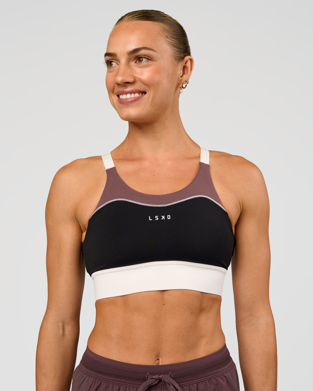 Woman wearing Elevated Accelerate Sports Bra - Black-Multi | Model:Maja | Size:XS - view 6