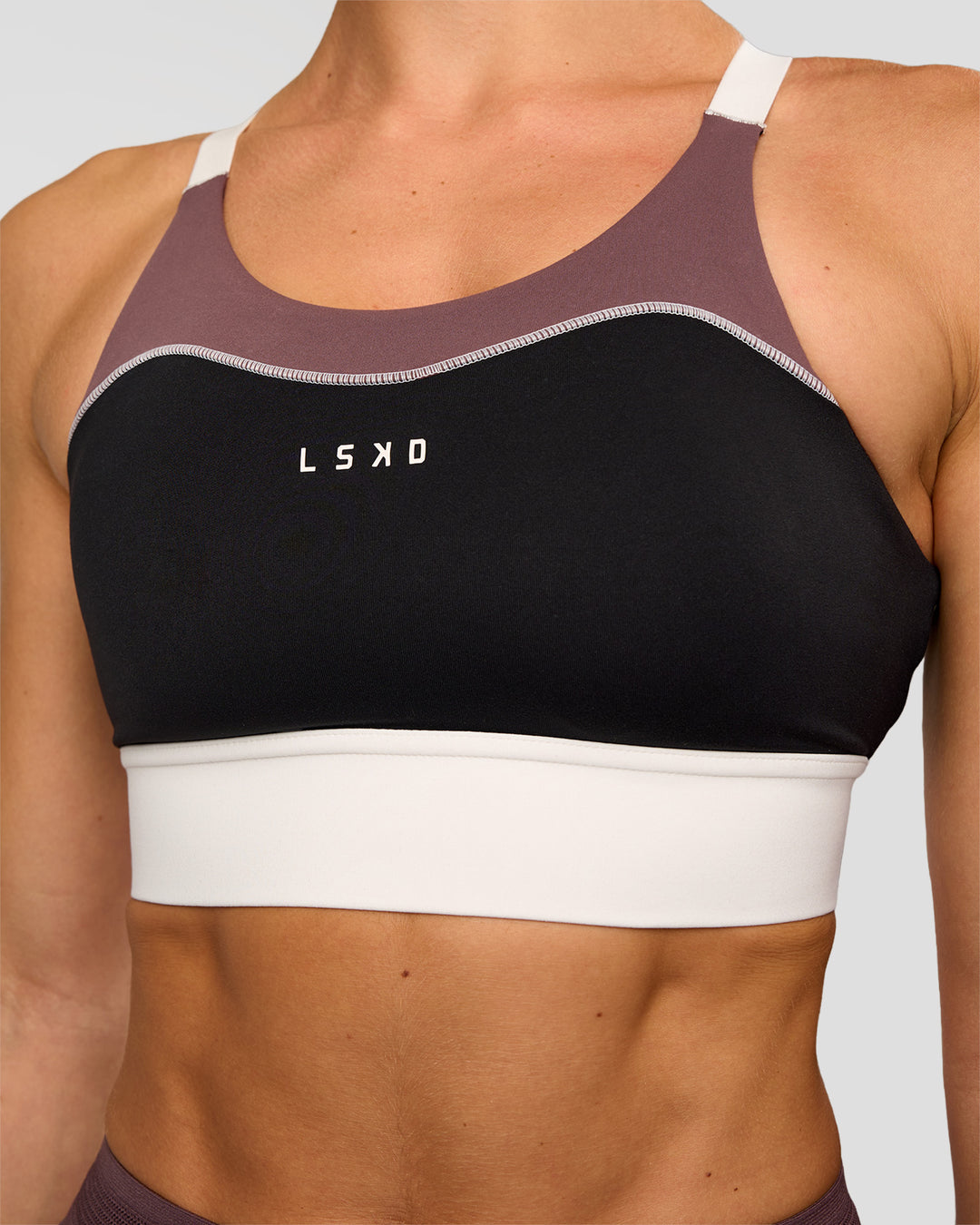 Woman wearing Elevated Accelerate Sports Bra - Black-Multi | Model:Maja | Size:XS - view 9