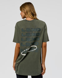 Woman wearing Everyday Elevation FLXCotton Oversized Tee - Carbon Green Washed -White | Model:Leilai | Size:XS | Thumbnail Index: 10