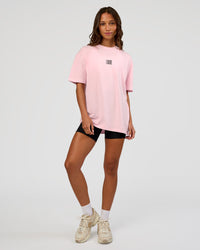 Woman wearing Everyday Elevation FLXCotton Oversized Tee - Marshmallow-Black | Model:Dakota | Size:XS | Thumbnail Index: 6