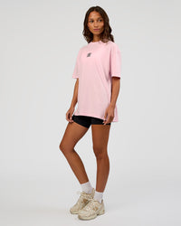 Woman wearing Everyday Elevation FLXCotton Oversized Tee - Marshmallow-Black | Model:Dakota | Size:XS | Thumbnail Index: 9