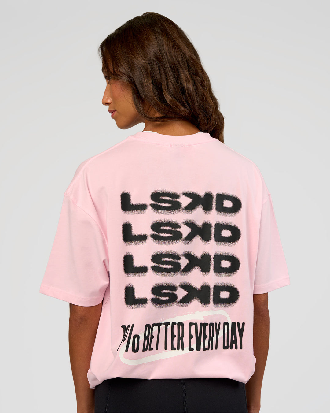 Woman wearing Everyday Elevation FLXCotton Oversized Tee - Marshmallow-Black | Model:Dakota | Size:XS - view 5
