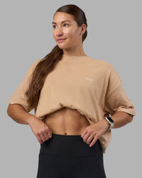 Woman wearing Faded Heavyweight Oversized Tee - Warm Smoke-White | Model:Hannah | Size:XS | Thumbnail Index: 10