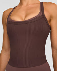 Woman wearing Flame Ribbed Tank - Cocoa Powder | Model:Maja | Size:XS | Thumbnail Index: 6