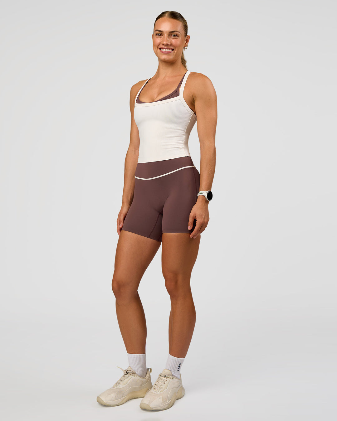Woman wearing Flame Ribbed Tank - Off White | Model:Maja | Size:XS - view 3