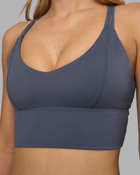 Woman wearing Flash Longline Sports Bra - Night Shadow | Model:Leilani | Size:XS | Thumbnail Index: 5