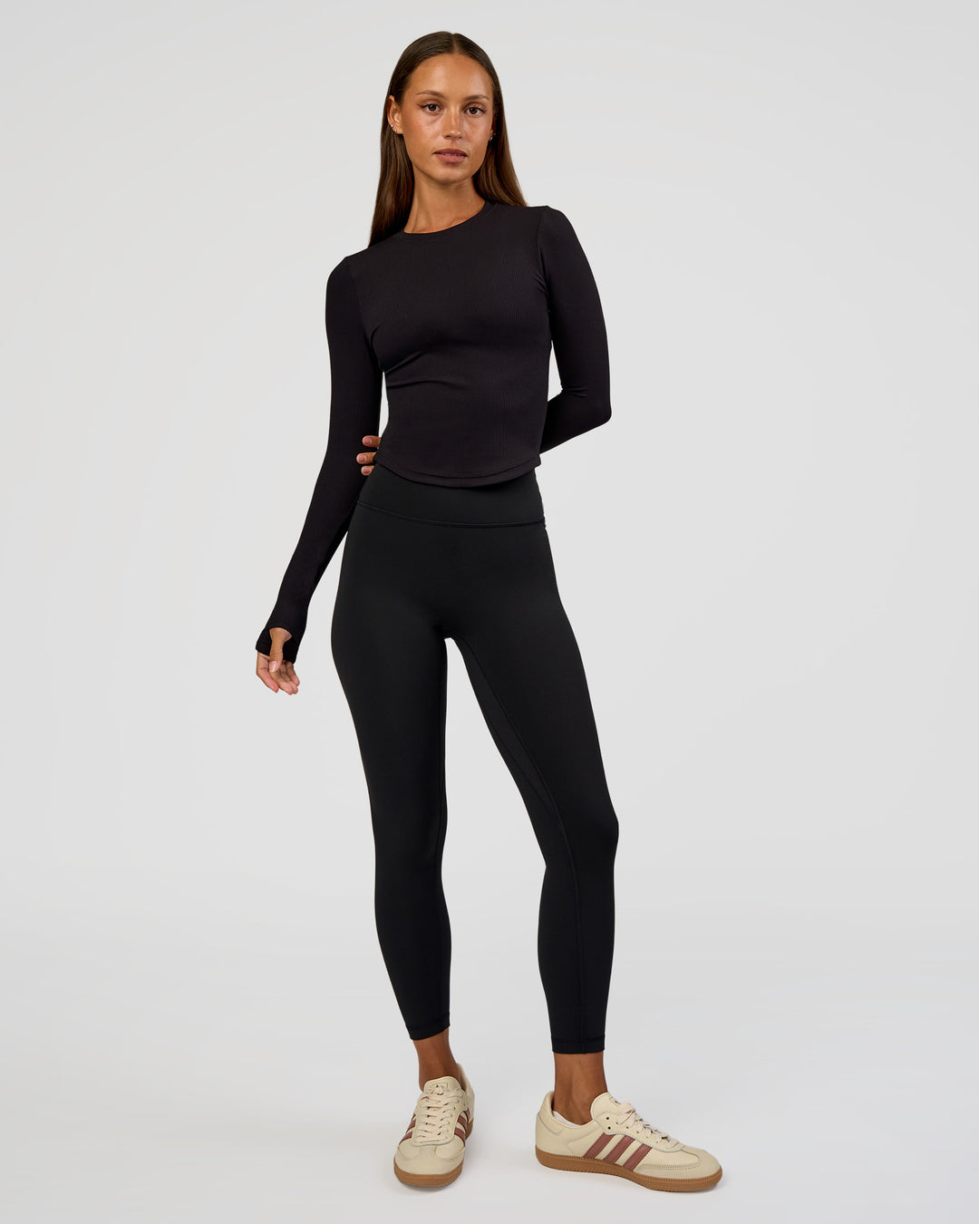 Woman wearing Flow Rib Long Sleeve Tee - Black | Model:Brylee | Size:XS - view 5