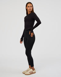 Woman wearing Flow Rib Long Sleeve Tee - Black | Model:Brylee | Size:XS | Thumbnail Index: 1