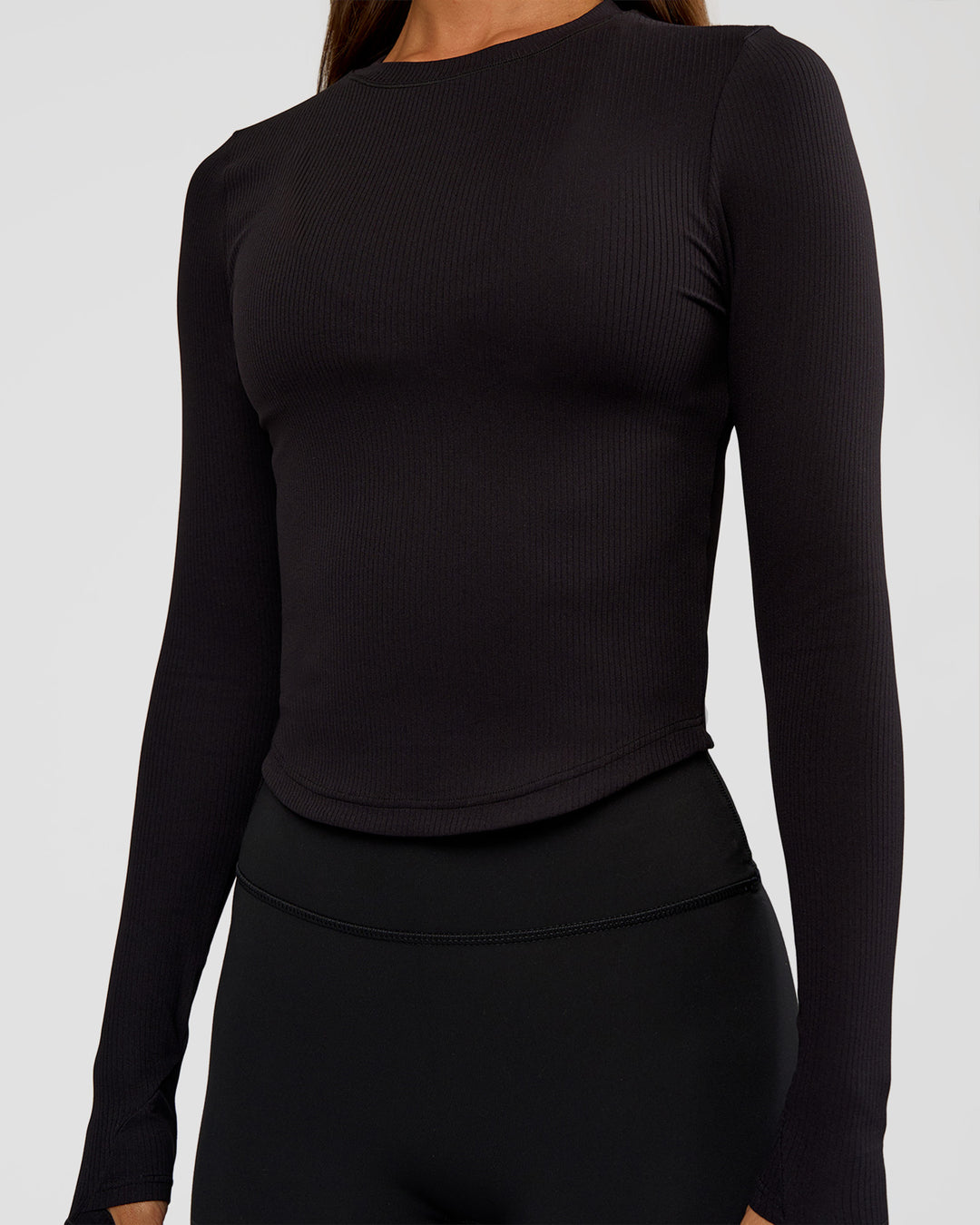 Woman wearing Flow Rib Long Sleeve Tee - Black | Model:Brylee | Size:XS - view 4
