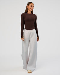 Woman wearing Flow Rib Long Sleeve Tee - Hot Chocolate | Model:Brylee | Size:XS | Thumbnail Index: 1