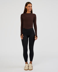 Woman wearing Flow Rib Long Sleeve Tee - Hot Chocolate | Model:Brylee | Size:XS | Thumbnail Index: 5