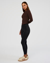 Woman wearing Flow Rib Long Sleeve Tee - Hot Chocolate | Model:Brylee | Size:XS | Thumbnail Index: 2