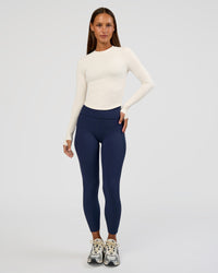 Woman wearing Flow Rib Long Sleeve Tee - Off White | Model:Brylee | Size:XS | Thumbnail Index: 1