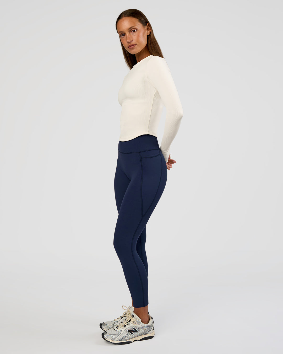 Woman wearing Flow Rib Long Sleeve Tee - Off White | Model:Brylee | Size:XS - view 5
