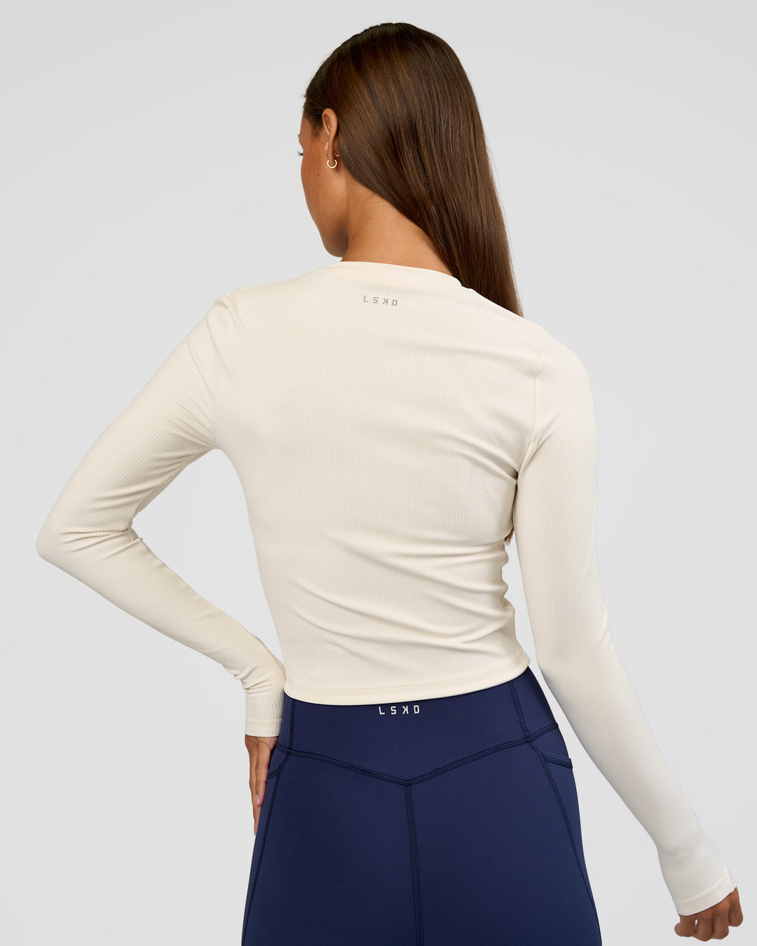 Woman wearing Flow Rib Long Sleeve Tee - Off White | Model:Brylee | Size:XS - view 3