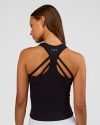 Woman wearing Flow Rib Scoop Neck Tank - Black | Model:Brylee | Size:XS | Thumbnail Index: 2