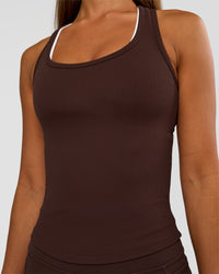 Woman wearing Flow Rib Scoop Neck Tank - Hot Chocolate | Model:Brylee | Size:XS | Thumbnail Index: 4