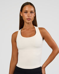 Woman wearing Flow Rib Scoop Neck Tank - Off White | Model:Brylee | Size:XS | Thumbnail Index: 0