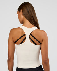 Woman wearing Flow Rib Scoop Neck Tank - Off White | Model:Brylee | Size:XS | Thumbnail Index: 4