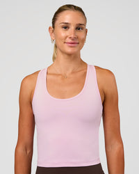 Woman wearing Flow Scoop Neck Performance Tank - Marshmallow | Model:Emelia | Size:XS | Thumbnail Index: 0
