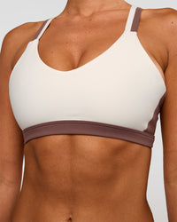 Woman wearing Force Sports Bra - Cocoa Powder-Off White | Model:Charli | Size:XS | Thumbnail Index: 7