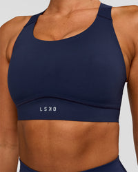 Woman wearing Fusion Sports Bra 2.0 - Future Navy | Model:Charlie | Size:S | Thumbnail Index: 3