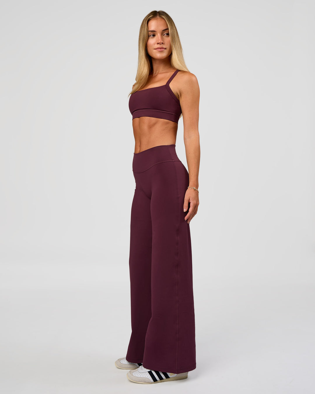 Woman wearing Fusion V-Contour High-Rise Petite Pant - Cherry Lacquer | Model:Issy | Size:XS - view 6